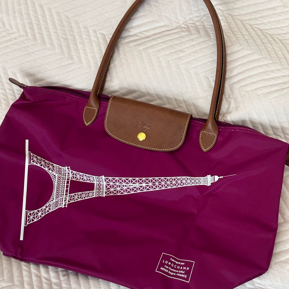 Longchamp Purple Tote Bag with Eiffel Tower